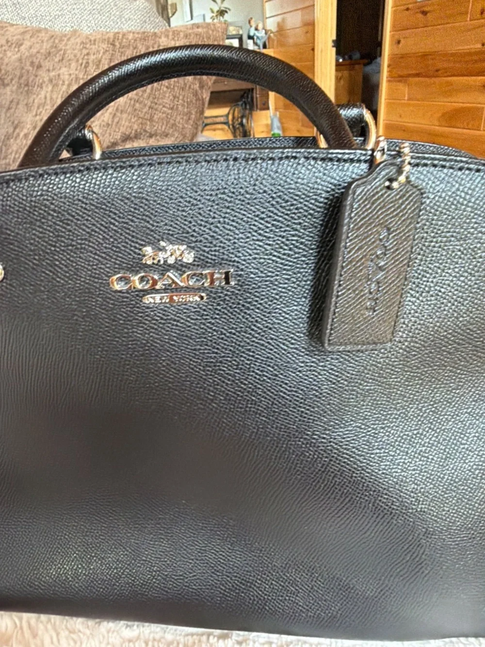 Coach Black Leather Satchel Crossbody with Gold Hardware